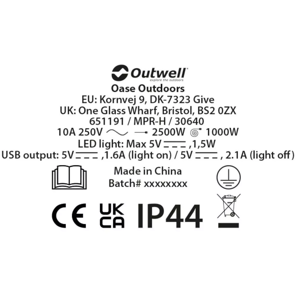 Mensa Mains Outwell 3-Wege-Netzkabeltrommel Mit USB/Lampe 7 Mensa Mains Outwell 3-Wege-Netzkabeltrommel Mit USB/Lampe – Bild 5