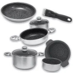 Camping-Kochgeschirr Gimex 9 Tlg. Kochtopfset Silver Ø 22 Cm Mit Induktion