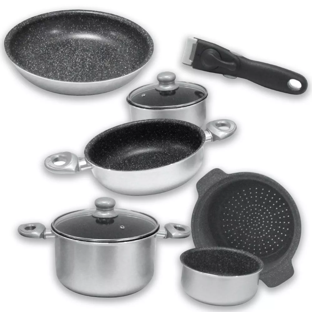 Camping-Kochgeschirr Gimex 9 Tlg. Kochtopfset Silver Ø 22 Cm Mit Induktion 3 Camping-Kochgeschirr Gimex 9 Tlg. Kochtopfset Silver Ø 22 Cm Mit Induktion